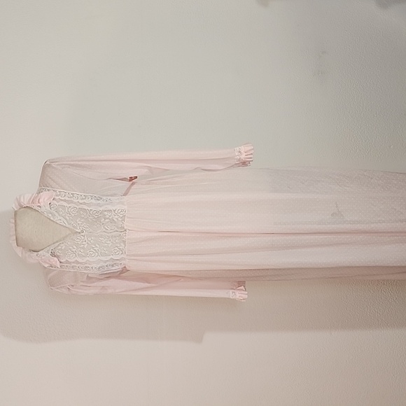 Gotham NY Robe Vintage Semi Sheer Lace Front Polkadot Long Sleeve Pink Size L - Picture 11 of 15